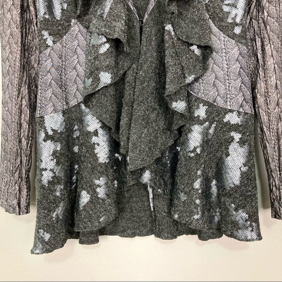 Alberto Makali Ruffled Sequin Cardigan Sweater Women’s Size M Mixed Media Gothic - Picture 3 of 8
